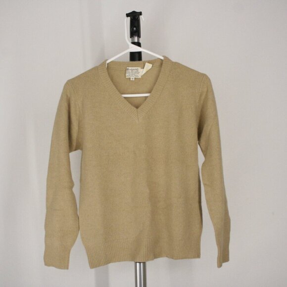 Woodward's Vintage Wool Angora Blend V-neck Caramel Colour Knit Sweater Sz M - Picture 1 of 7